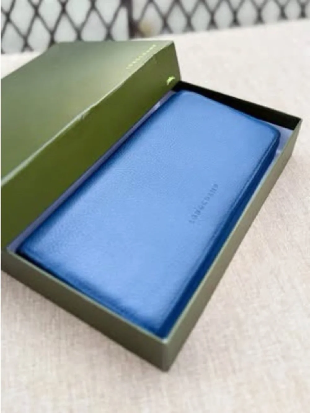 Longchamp Blue Pebbled Leather Zip Wallet